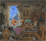 ‘Sleep-A-Restor’   Caricature illustration by artist Jim Harris.  Silver-medal winner, Society of Illustrators.